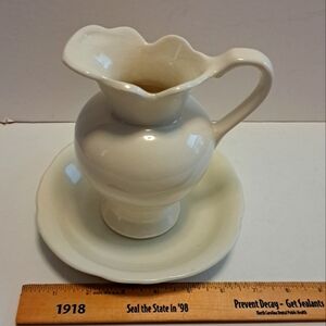 Ceramic pitcher with bowl 6" tall